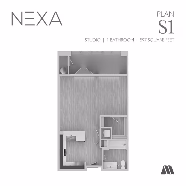 0 Bed/1 Bath 3060 floor plan